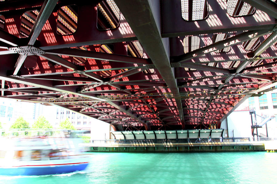 Chicago Riverwalk Columbus Bridge Boat Photograph by Patrick Malon
