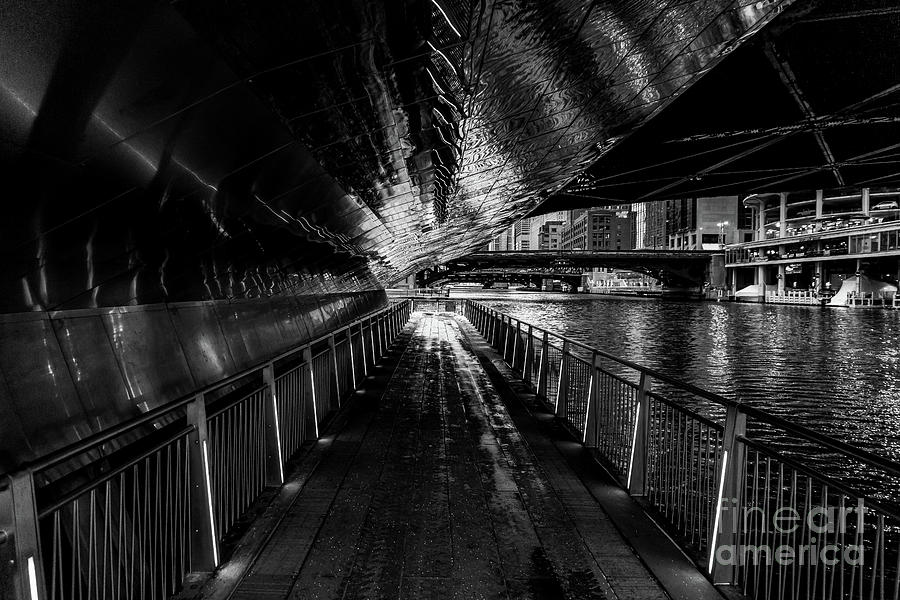 Chicago Riverwalk Underpass Bw Photograph