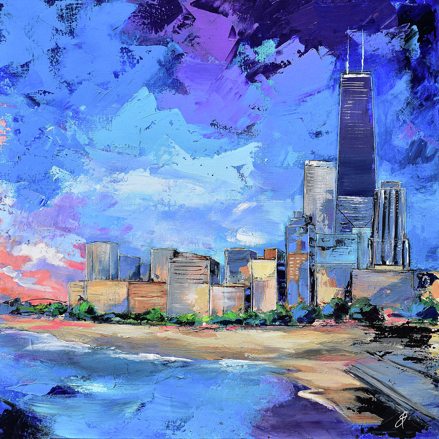 Chicago Painting - Chicago shoreline by Elise Palmigiani