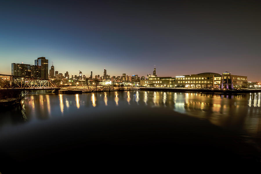 Chicago skyline and river at dawn  Photograph by Sven Brogren