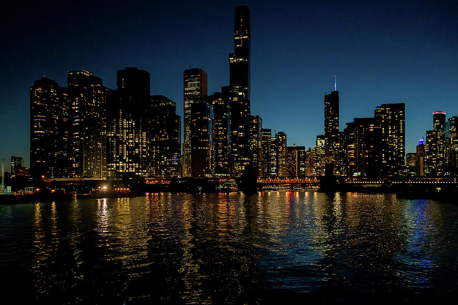 Chicago Photograph - Chicago Skyline at Night by Sharon Popek