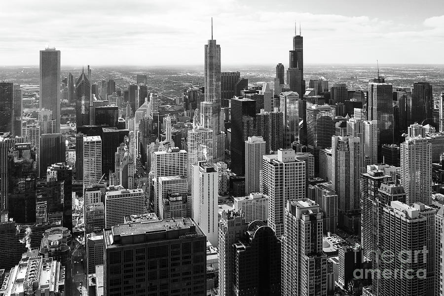 Chicago Photograph - Chicago Skyline Black and White by Edward Fielding