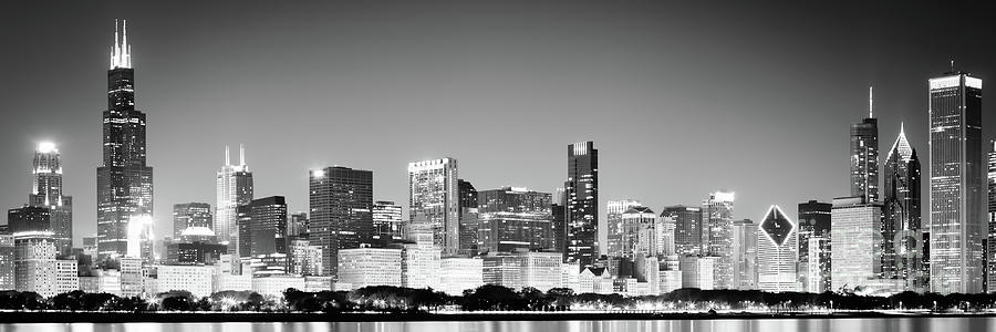 Chicago Skyline Black and White Panorama Photo Photograph by Paul Velgos