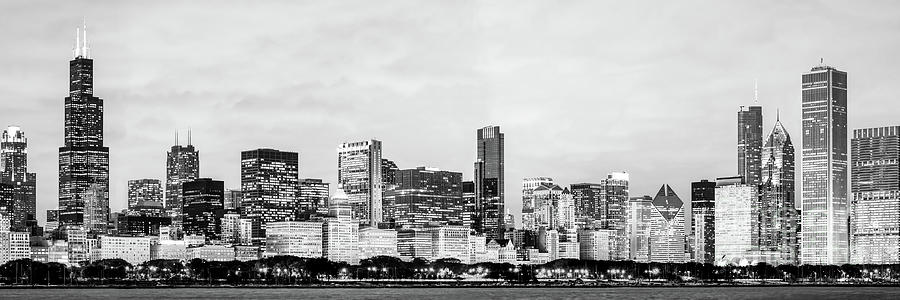Chicago Skyline Black and White Panoramic Photo Photograph by Paul Velgos