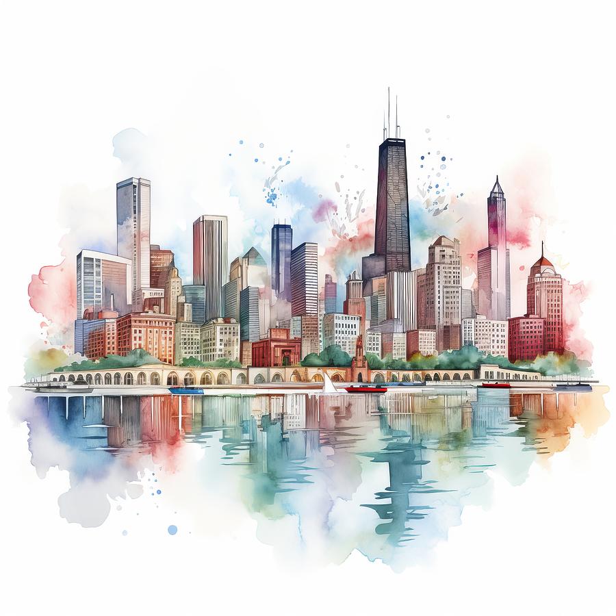 Chicago skyline Painting by Land of Dreams Fine Art America