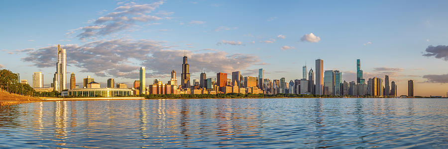Chicago Skyline Dawn Panoramic Photograph by Adam Romanowicz