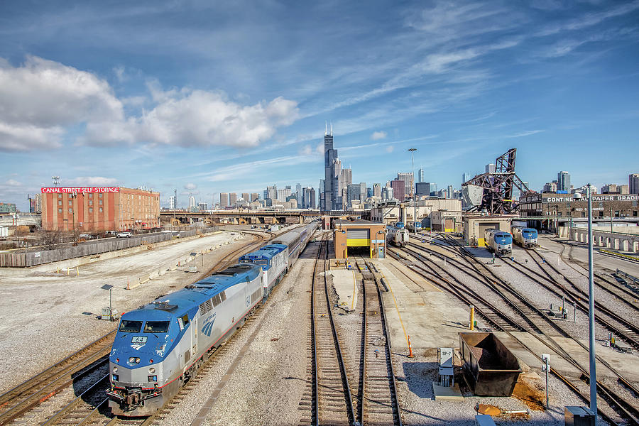 Chicago Skyline from the 18th Street Bridge over the Amtrak Rail Photograph by Peter Ciro