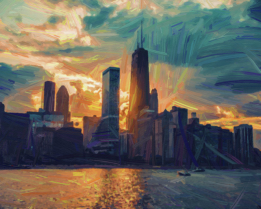 Chicago Skyline, Illinois, Usa - 16 - Abstract Oil Painting By Ahmet Asar Painting