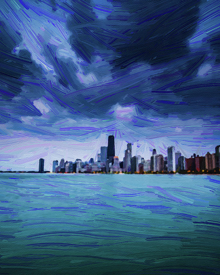 Chicago Skyline, Illinois, Usa - 17 - Abstract Oil Painting By Ahmet Asar Painting
