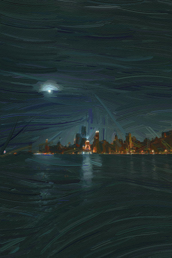 Chicago Skyline, Illinois, Usa - 35 - Abstract Oil Painting By Ahmet Asar Digital Art
