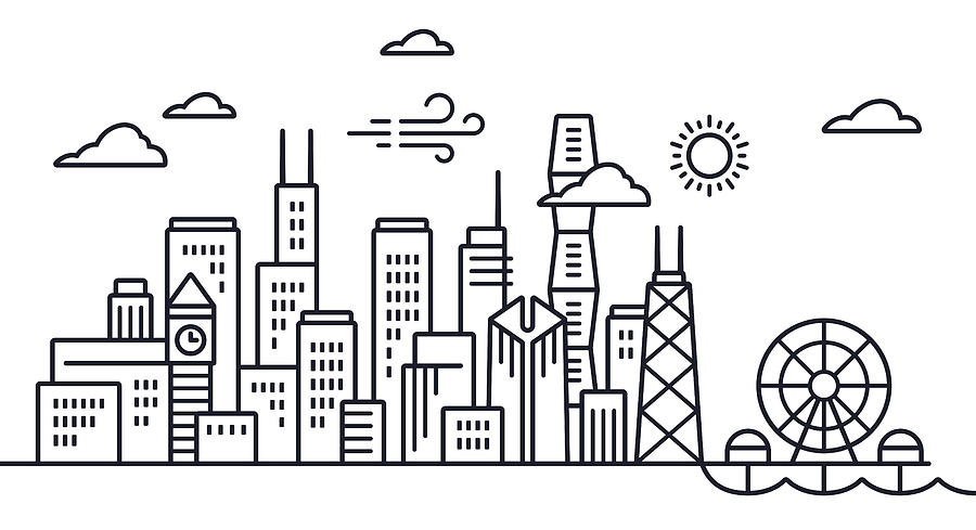 Chicago Skyline Line Drawing Drawing by Filo Chicago Skyline Line Drawing Drawing by Filo