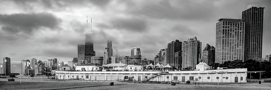 Chicago Skyline Panorama in Monochrome From North Avenue Beach Photograph by Gregory Ballos