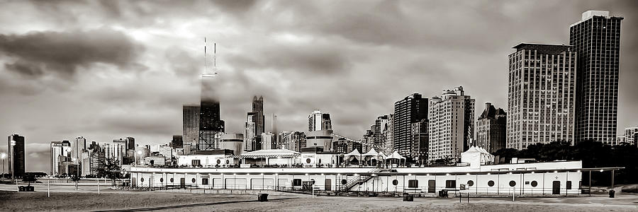 Chicago Skyline Panorama in Sepia From North Avenue Beach Photograph by Gregory Ballos