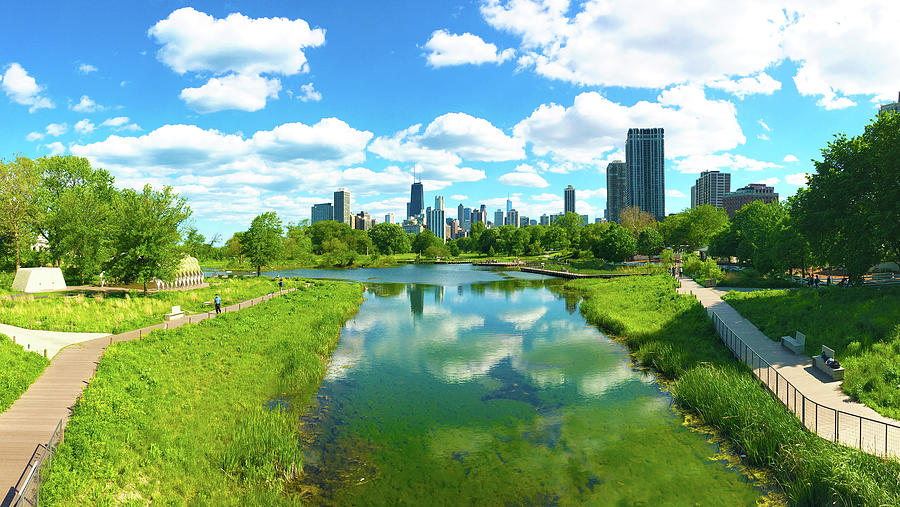 Chicago Skyline, Pond Reflection, Lincoln Park Photograph by Patrick Malon