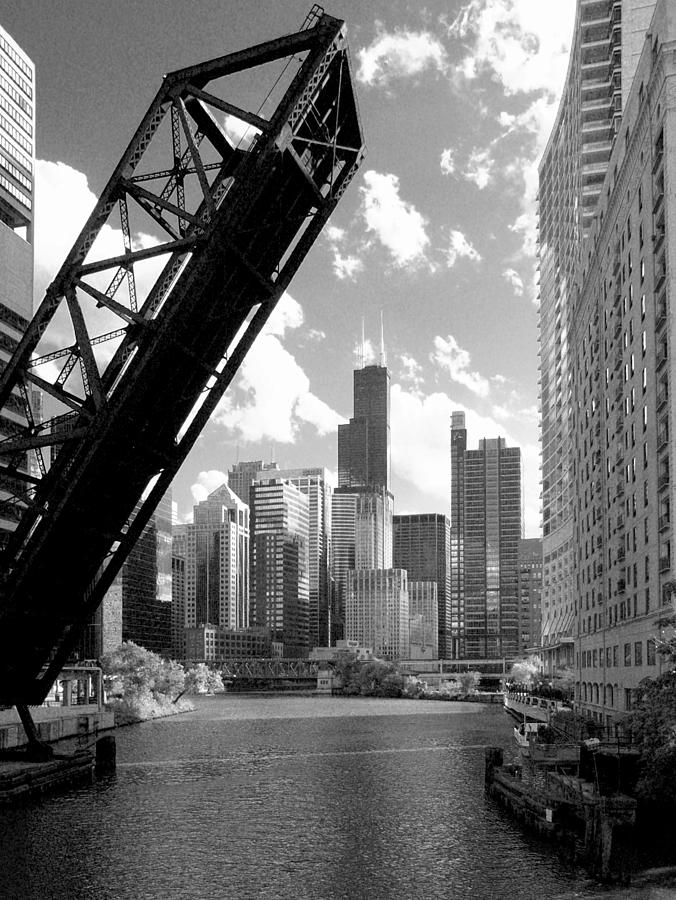 Chicago Skyline Raised River Bridge Photograph by Patrick Malon