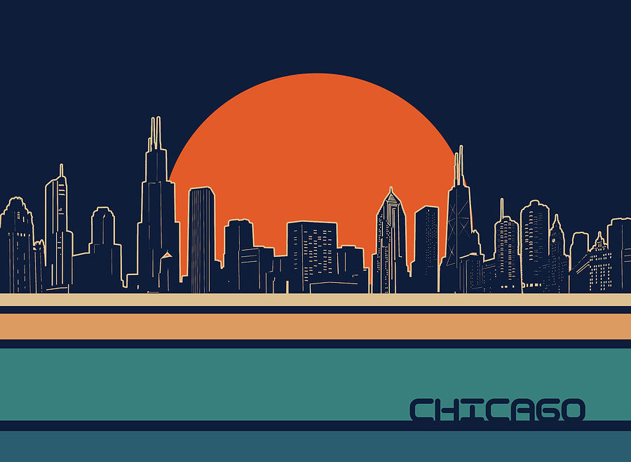 Chicago Skyline Retro 3 Digital Art