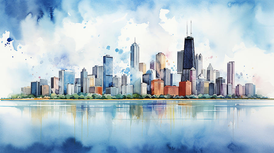 Chicago Skyline Watercolour #01 Mixed Media