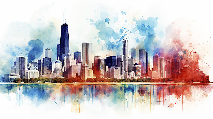 Chicago Skyline Watercolour #02 Mixed Media
