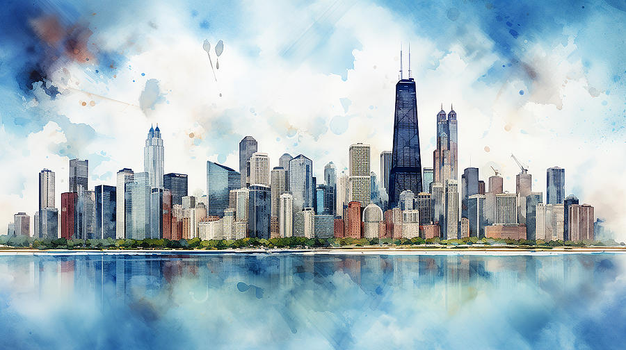 Chicago Skyline Watercolour #03 Mixed Media