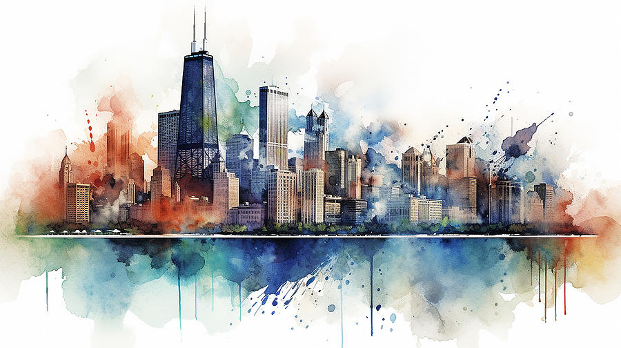 Chicago Skyline Watercolour #06 Mixed Media