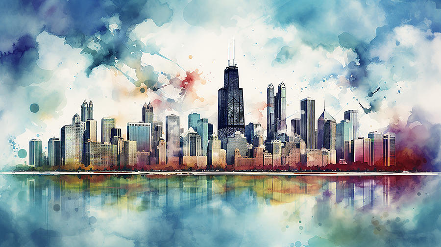 Chicago Skyline Watercolour #10 Mixed Media