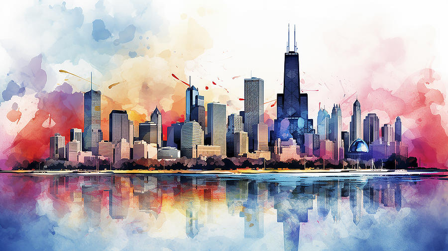 Chicago Skyline Watercolour #17 Mixed Media