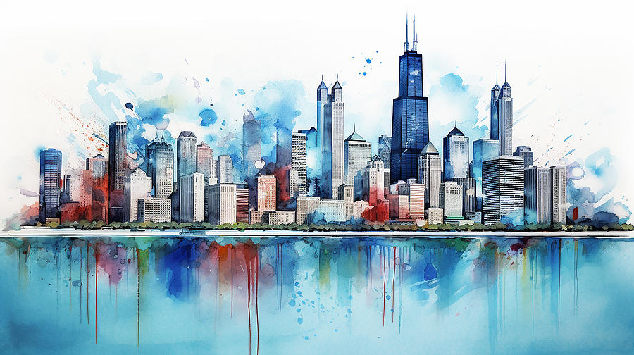 Chicago Skyline Watercolour #18 Mixed Media