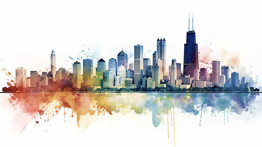 Chicago Skyline Watercolour #19 Mixed Media