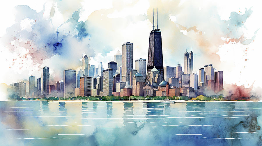 Chicago Skyline Watercolour #20 Mixed Media