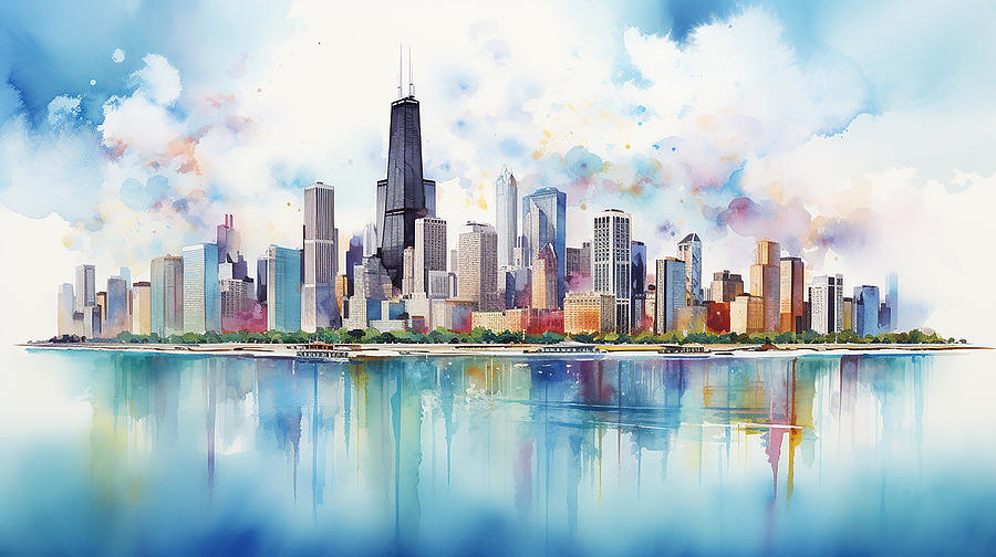 Chicago Skyline Watercolour #21 Mixed Media