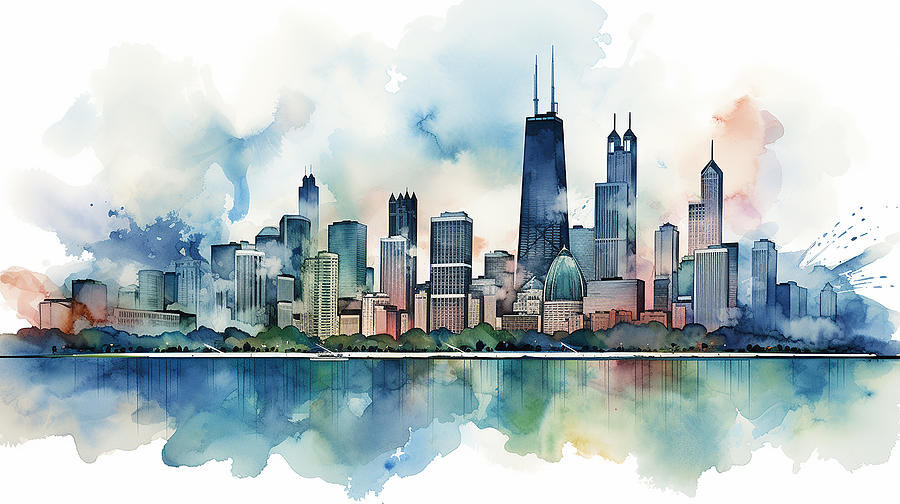 Chicago Skyline Watercolour #26 Mixed Media