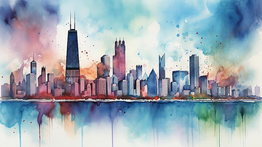 Chicago Skyline Watercolour #31 Mixed Media