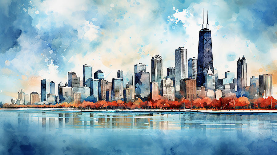 Chicago Skyline Watercolour #32 Mixed Media