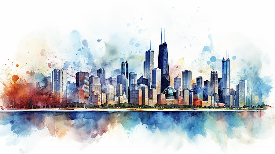 Chicago Skyline Watercolour #36 Mixed Media