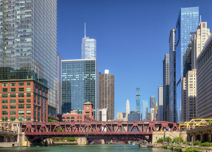 Chicago Photograph - Chicago Skyline - Wells Street Bridge by Susan Rissi Tregoning