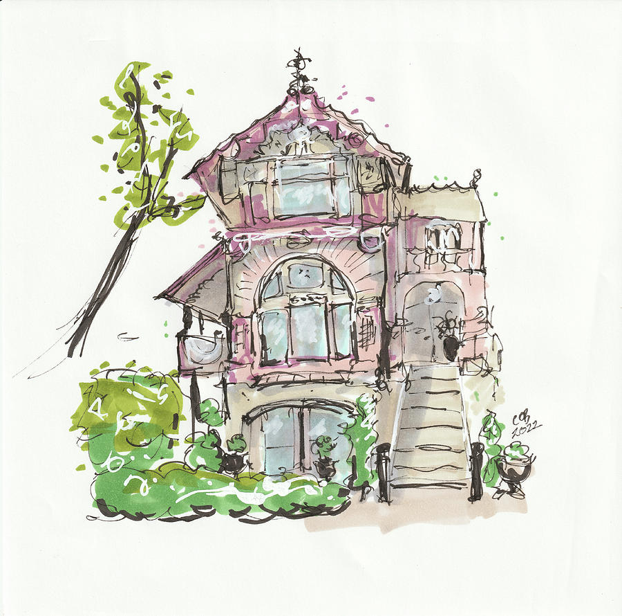 Chicago Spooky Cozy House Drawing by Thomas Leparskas