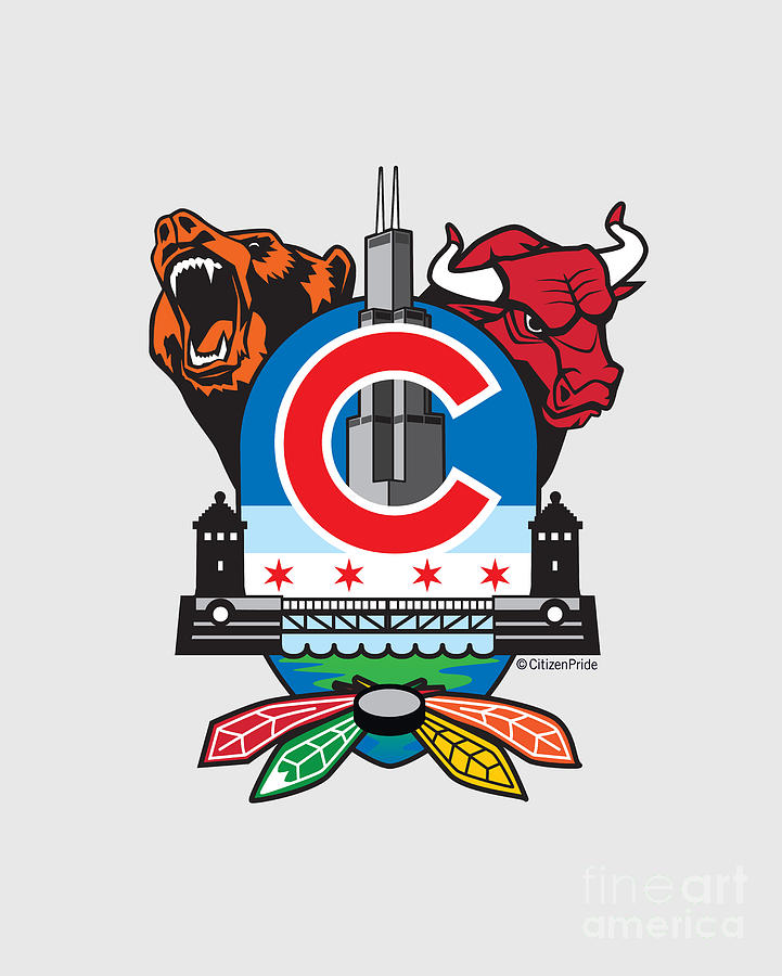 Sears Tower Digital Art - Chicago Sports Fan Crest by Joe Barsin