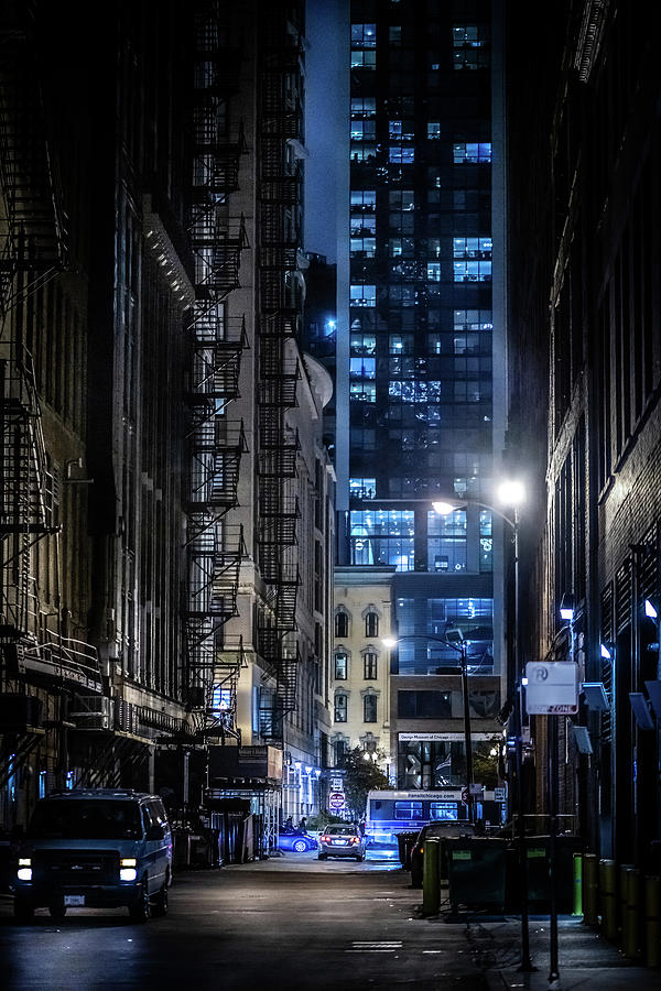 Chicago Streets At Night Blue Photograph by Greg and Chrystal Mimbs