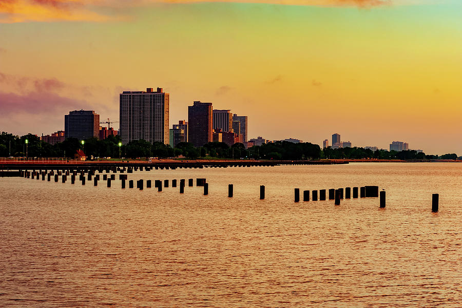 Chicago Skyline Photograph - Chicago Sunrise On Lake Michigan by Gregory Ballos