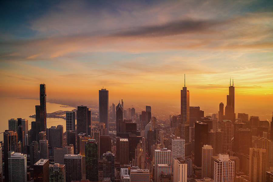 Chicago Sunset From Above Photograph