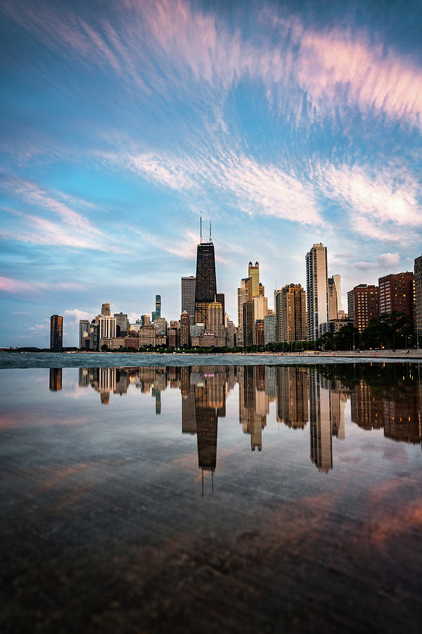 Chicago Sunset Reflected Photograph by James Udall