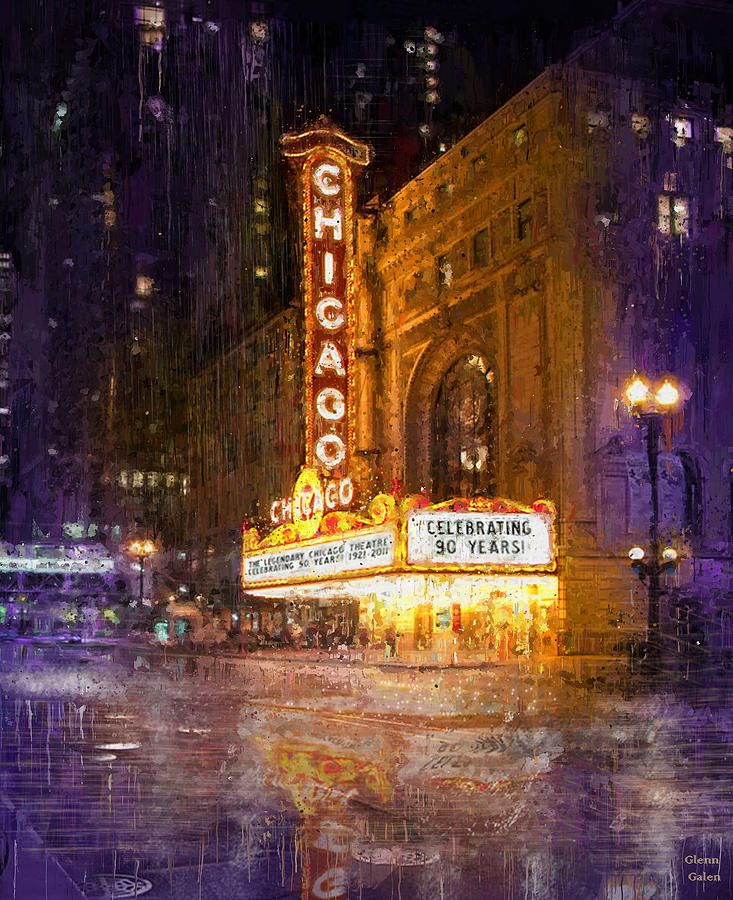 Chicago Theater Reflections Painting by Glenn Galen
