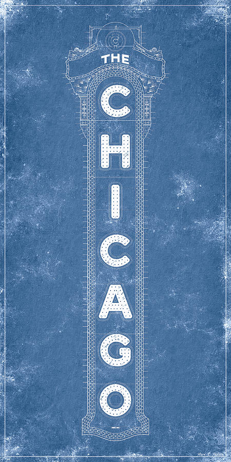 Chicago Theatre Sign - Blueprint Digital Art by Mark Tisdale