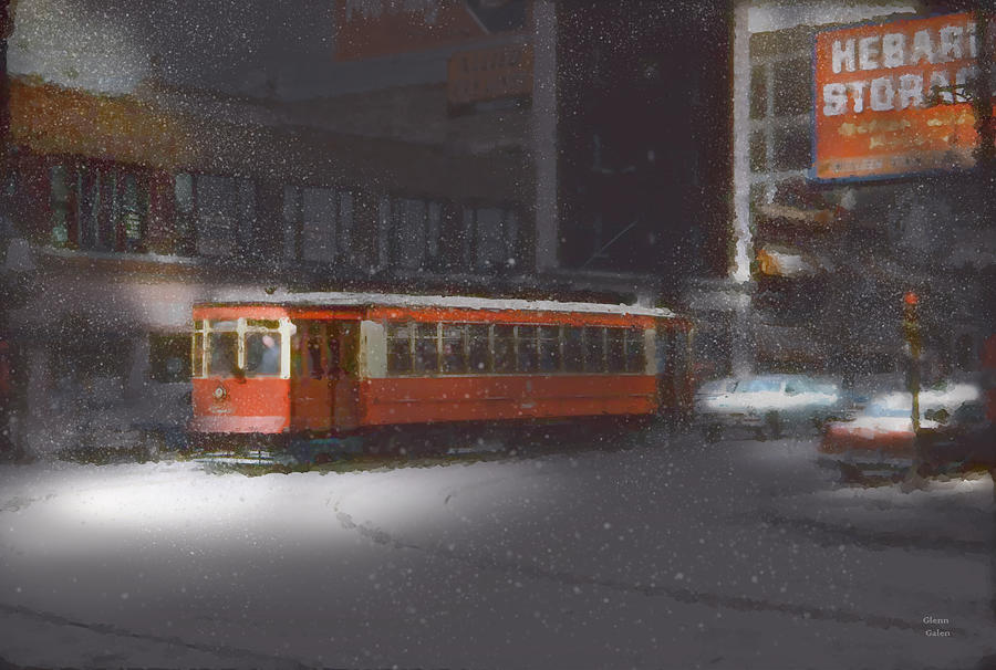 Chicago Trolley - Evening Snow 1955 Painting by Glenn Galen
