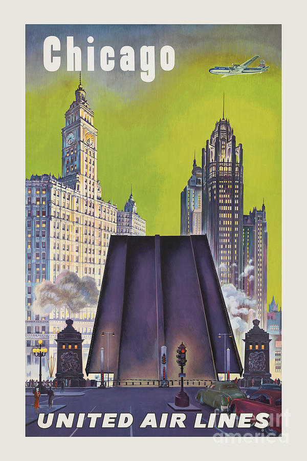 Chicago Painting - Chicago United Airlines Vintage Poster Poster by Vintage Treasure