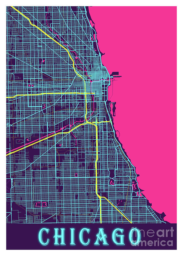 Chicago - United States Neon City Map Digital Art by Tien Stencil ...