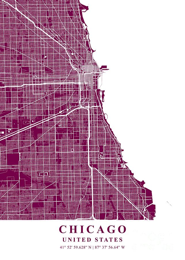 Chicago - United States Plum Plane Map Photograph by Tien Stencil ...