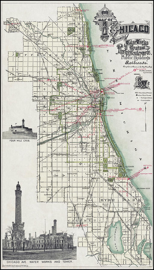 Chicago Vintage Historical Map 1896 Photograph by Carol Japp