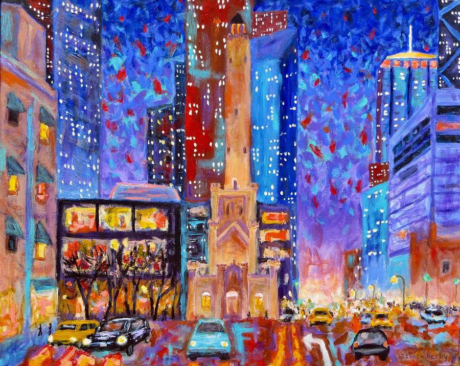 Chicago Water Tower at Night Two Painting by J Loren Reedy