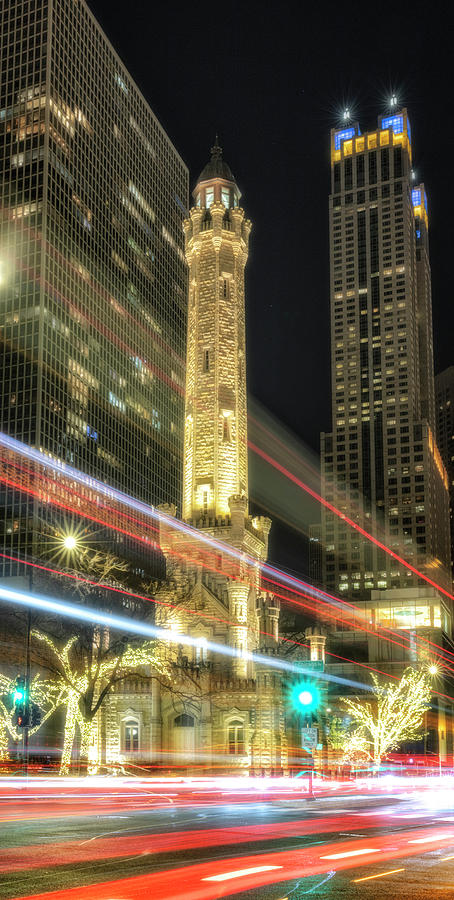 Chicago Water Tower Light Trails Photograph by Stephen Stookey